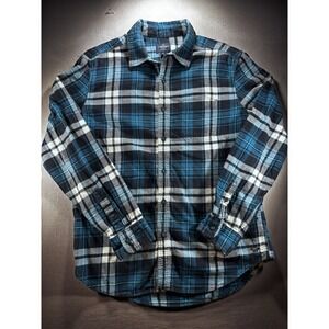 American Eagle Blue Plaid Flannel Medium Long Sleeve Cotton Shirt Men's Rugged